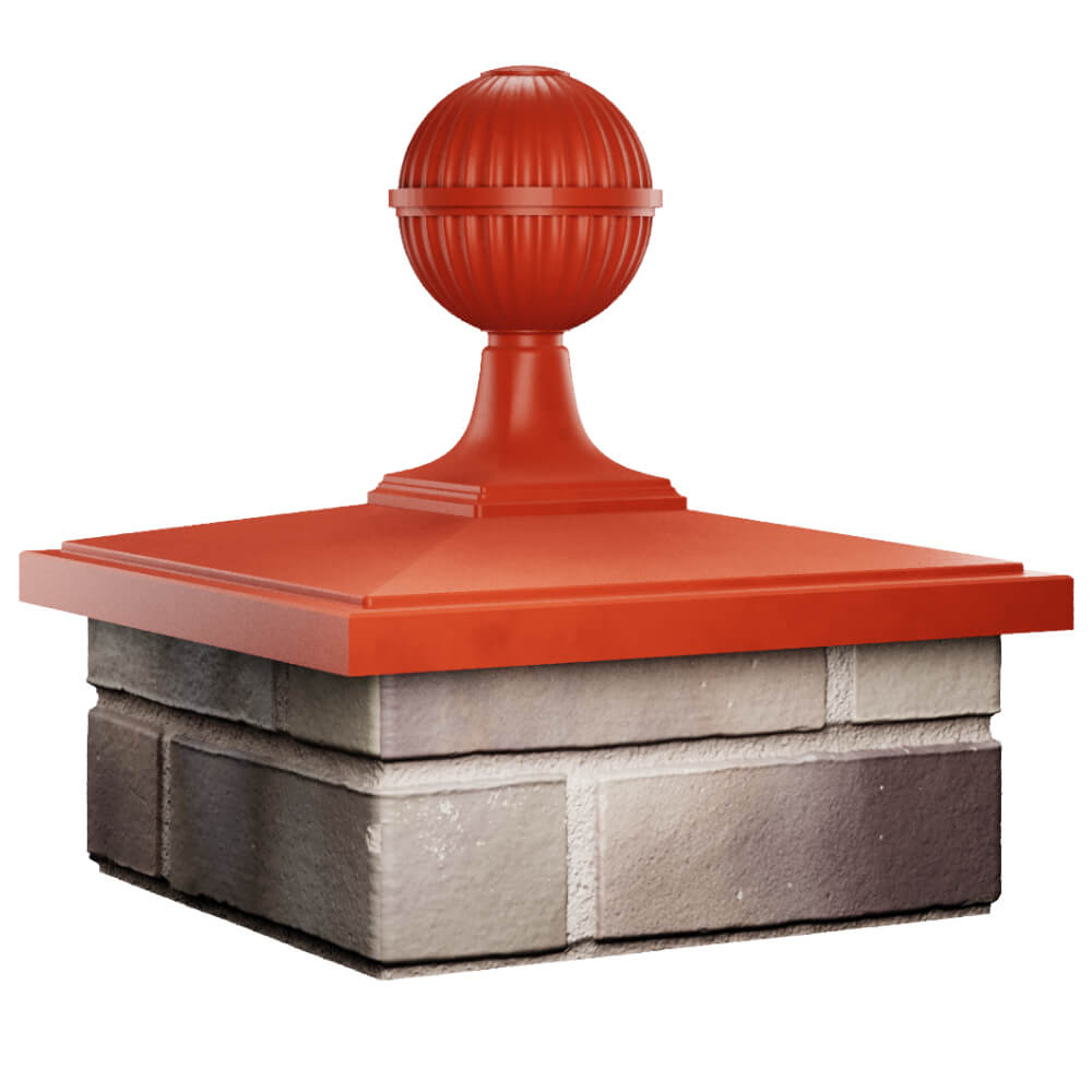 Колпак Zking БонаМоно Красный с шаром на столб 1.5х1.5 кирпича (385х385, 400х400мм) в сборе в Истре фото