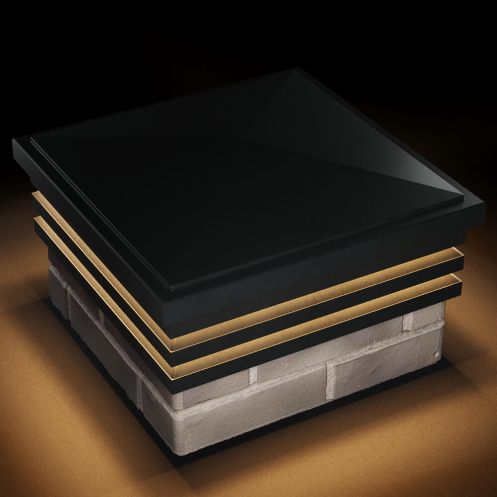 Колпак Zking Бона ХайТек Черный на столб 1.5х1.5 кирпича (385х385мм) с подсветкой в Истре фото