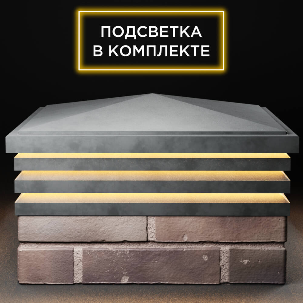Колпак Zking Бона ХайТек Серый на столб 2х2 кирпича (513х513мм) с подсветкой Истра фото