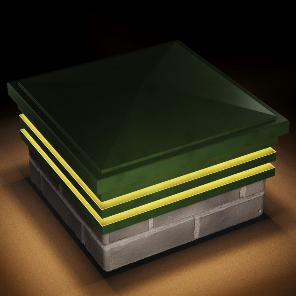 Колпак Zking Бона ХайТек Зеленый на столб 1.5х1.5 кирпича (385х385мм) с подсветкой в Истре фото