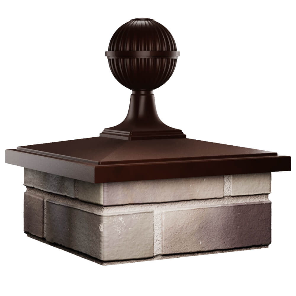 Колпак Zking БонаМоно Коричневый с шаром на столб 1.5х1.5 кирпича (385х385, 400х400мм) в сборе в Истре фото