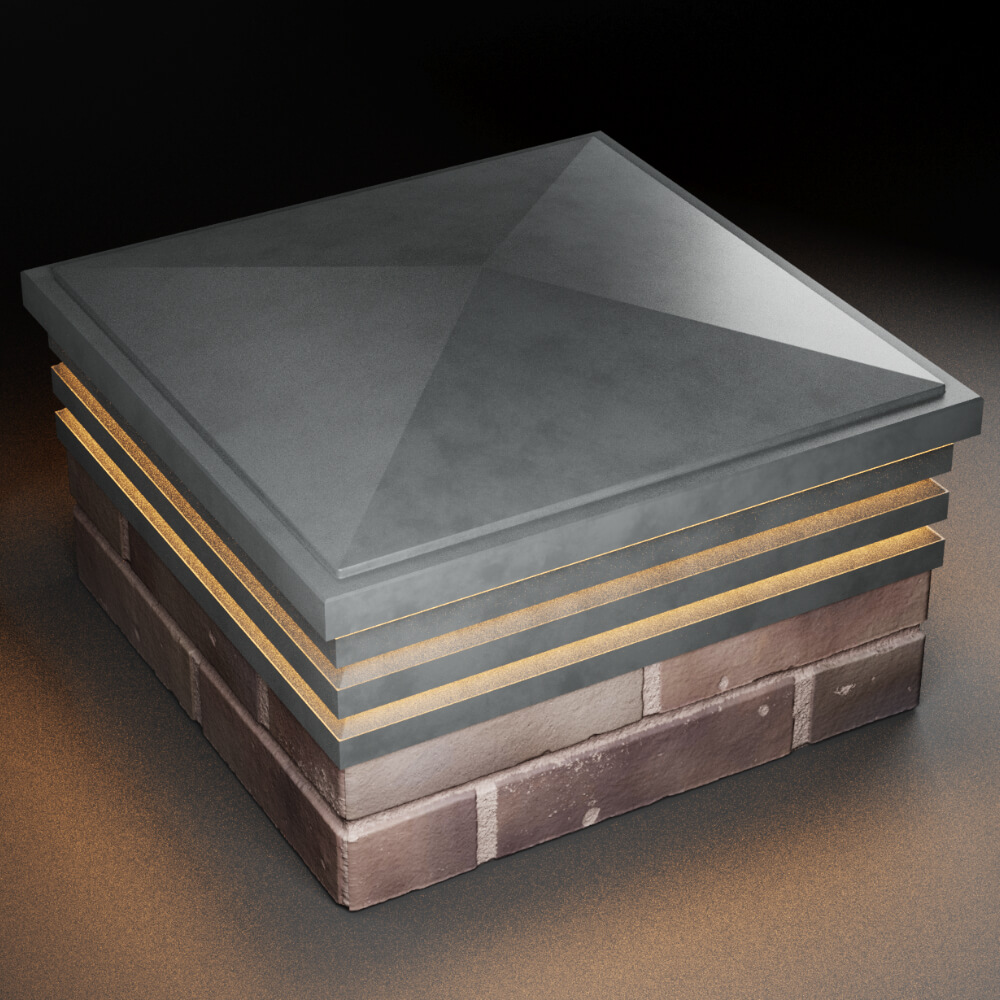 Колпак Zking Бона ХайТек Серый на столб 2х2 кирпича (513х513мм) с подсветкой в Истре фото