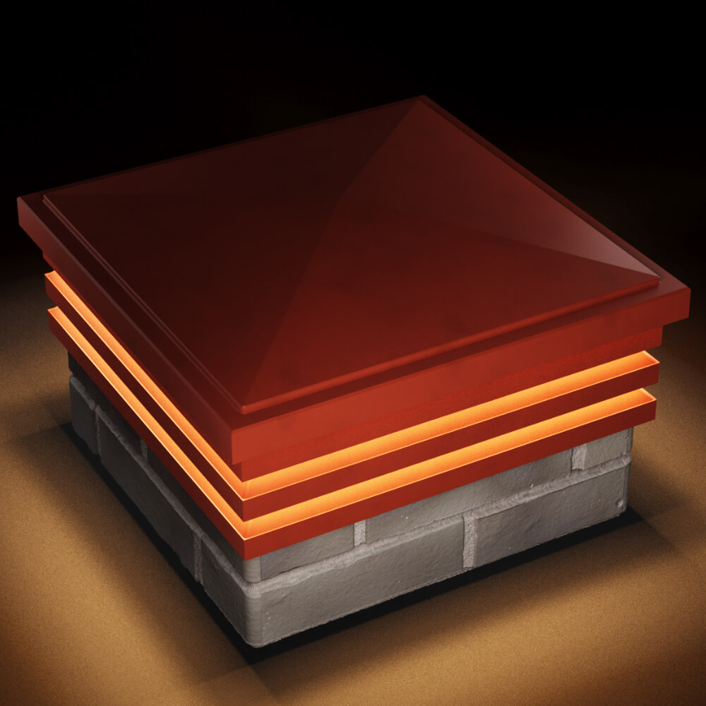 Колпак Zking Бона ХайТек Красный на столб 1.5х1.5 кирпича (385х385мм) с подсветкой в Истре фото