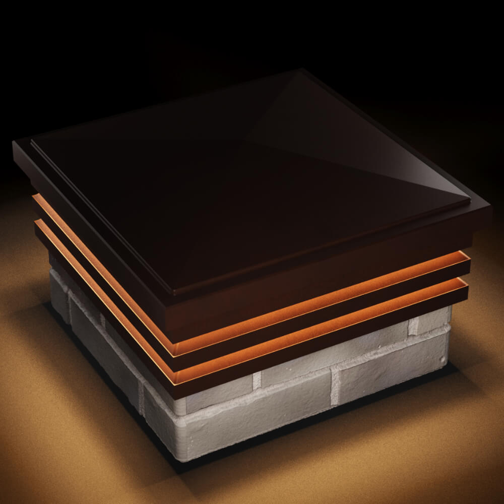 Колпак Zking Бона ХайТек Коричневый на столб 1.5х1.5 кирпича (385х385мм) с подсветкой в Истре фото