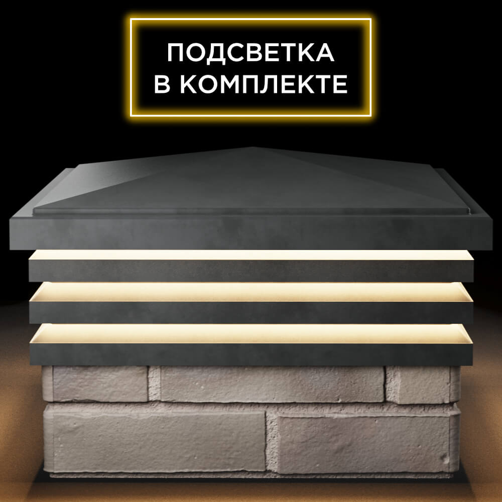 Колпак Zking Бона ХайТек Серый на столб 1.5х1.5 кирпича (385х385мм) с подсветкой Истра фото