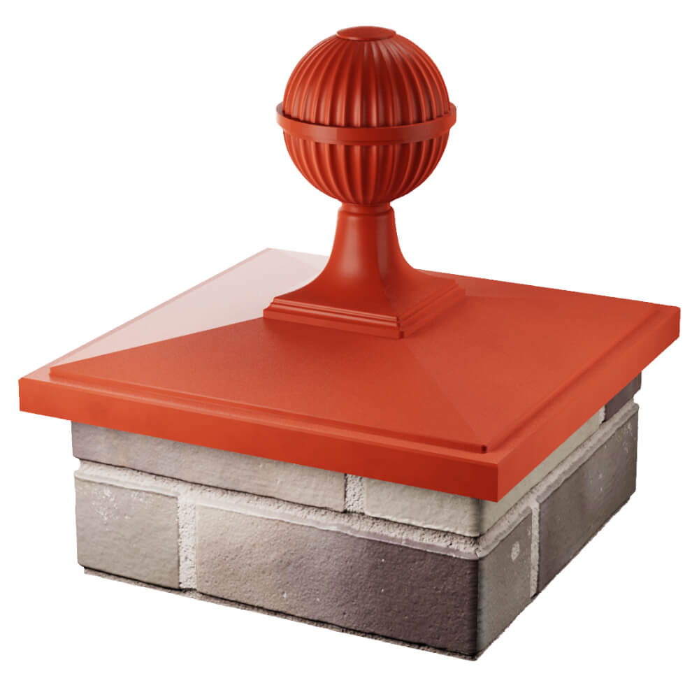 Колпак Zking БонаМоно Красный с шаром на столб 1.5х1.5 кирпича (385х385, 400х400мм) в сборе в Истре фото