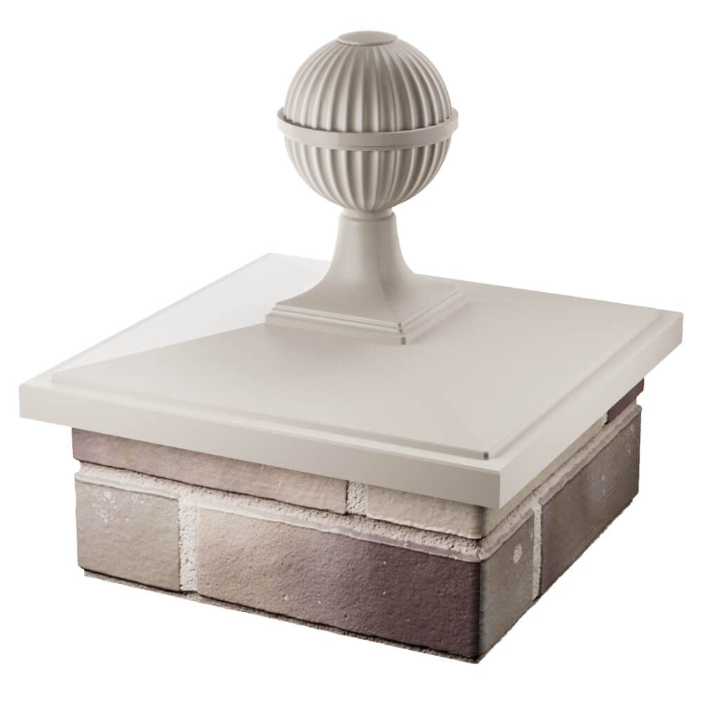 Колпак Zking БонаМоно Бежевый с шаром на столб 1.5х1.5 кирпича (385х385, 400х400мм) в сборе в Истре фото